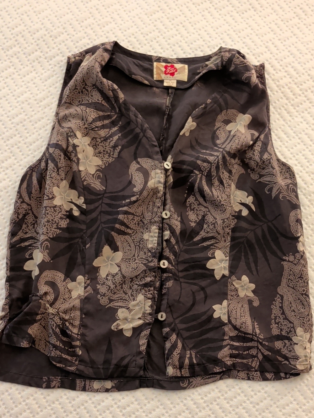 Sleeveless Floral Print Button-Front Top - Brown